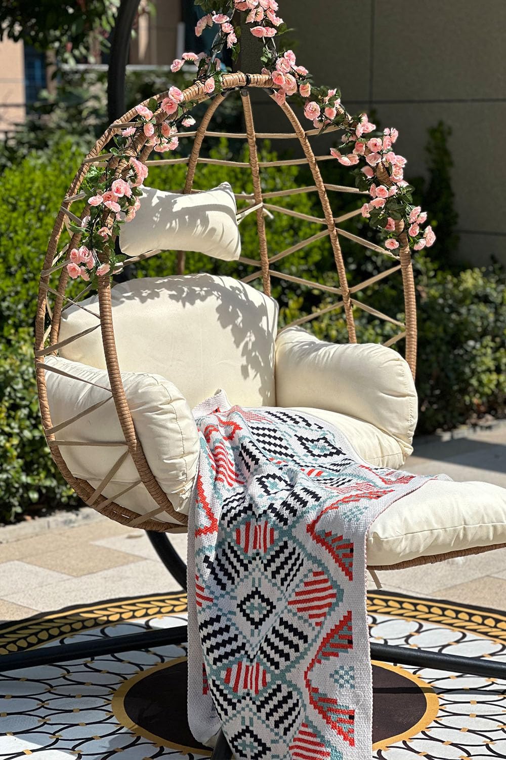 Hanging Egg Chair with Stand and Leg Rest Outdoor Indoor Swing Rattan Wicker with UV Resistant Cushions Gift for Kid Mom Girlfriend use for Bedroom Patio Balcony Nest Chair