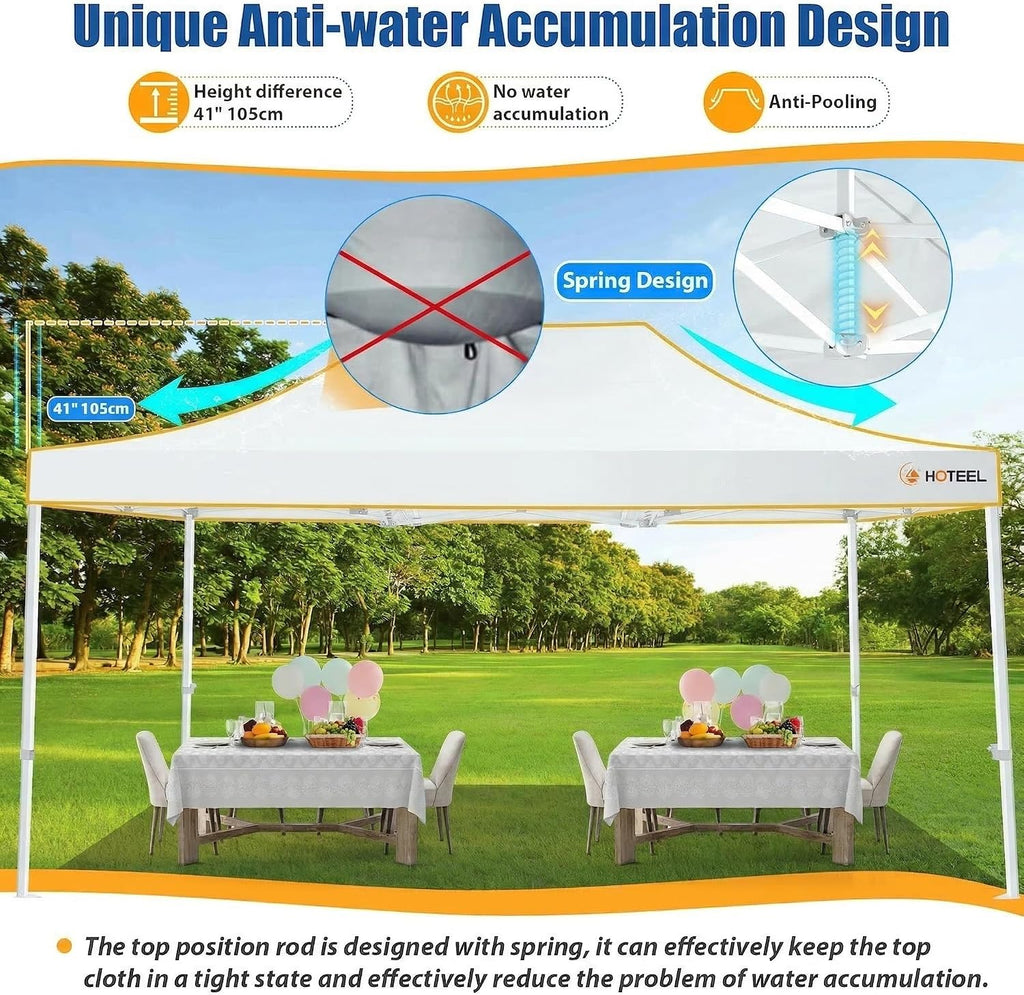 HOTEEL 10x15 Heavy Duty Pop up Canopy Tent for Parties Without Sidewalls, Easy Setup Outdoor Commercial Instant Gazebo for Wedding Event, with Roller Bag & Sand Bags, White(Hexagonal Frame)