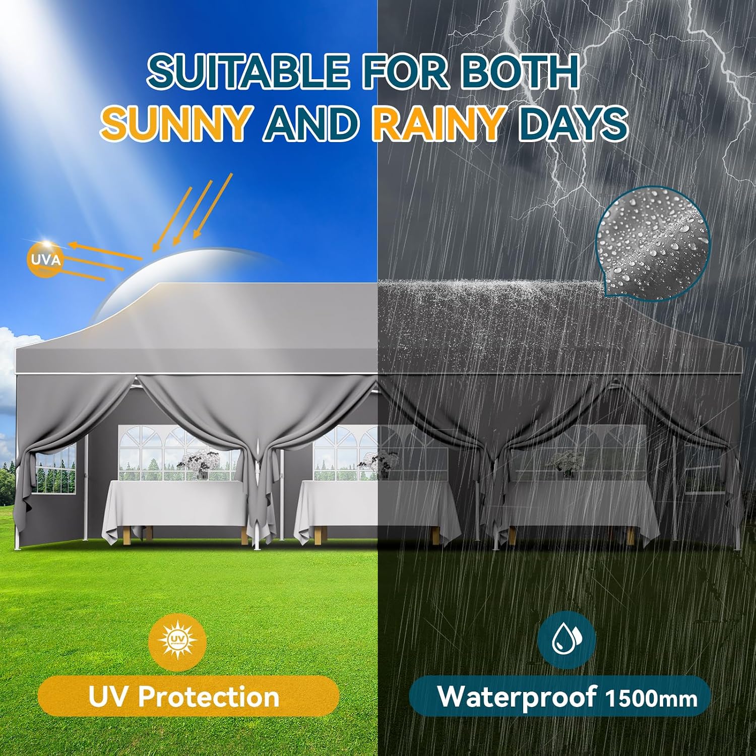 Hoteel 10x30 Pop Up Canopy Tent Heavy Duty with 8 Sidewalls, Waterproof Party Tent, Easy Set-up Commercial Instant Tents with Hand Bag, Rope & Nail, Hexagonal Leg (1-Year Warranty)