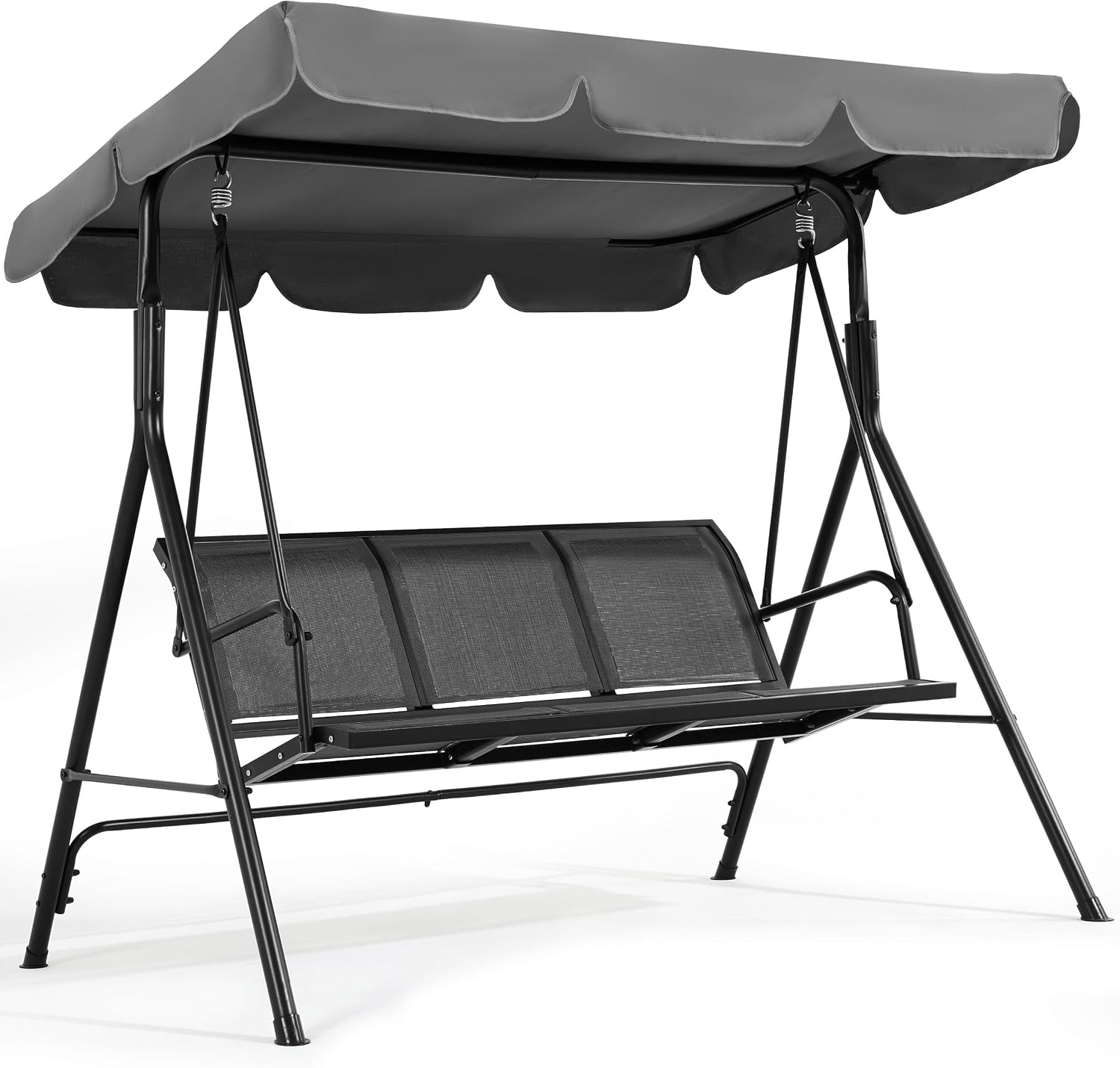 Yaheetech Outdoor Patio Swing Chair, 3-Seat Patio Sunset Hanging Swing Glider w/Adjustable Canopy & Texteline Fabric & Armrests, Outdoor Love Seat Bench for Patio/Garden/Yard/Porch, Gray