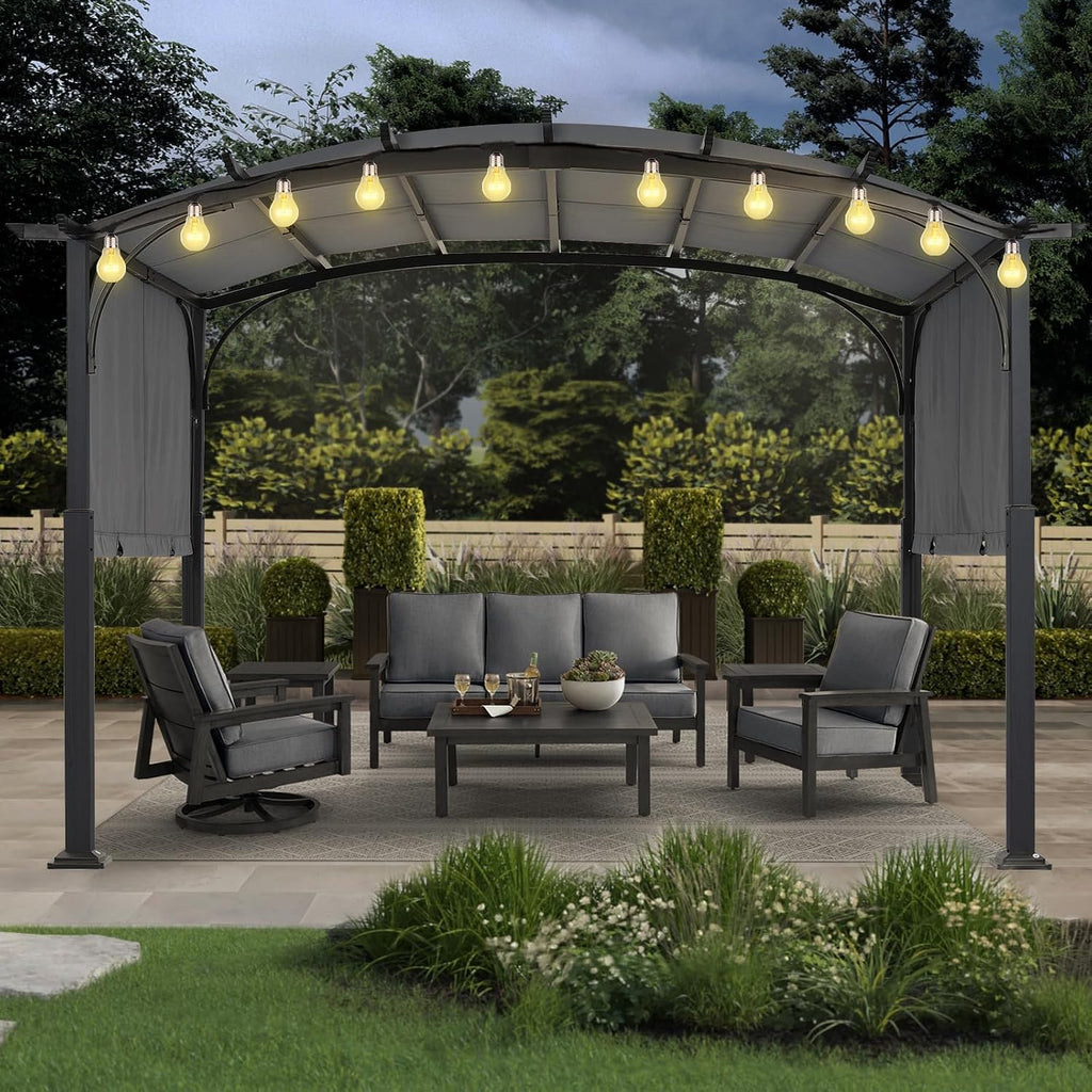 MASTERCANOPY 10x12ft Outdoor Retractable Pergola with Sun Shade Canopy Patio Metal Garden Pergola,Dark Grey