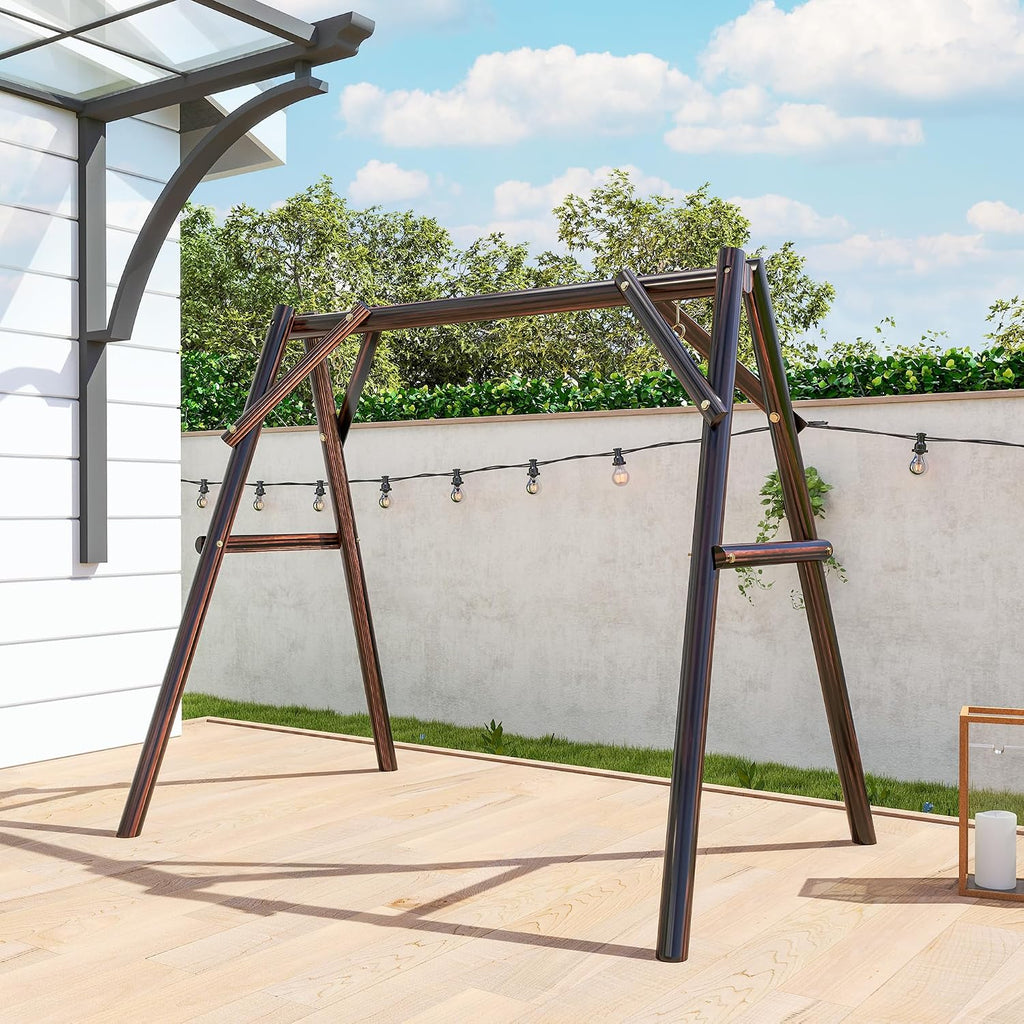 Outsunny 660 lbs Porch Swing Frame, Heavy Duty A-Frame Wooden Swing Stand for DIY Painting, Freestanding Hanging Chair Stand Only for Porch, Lawn, Garden, Backyard, Carbonized