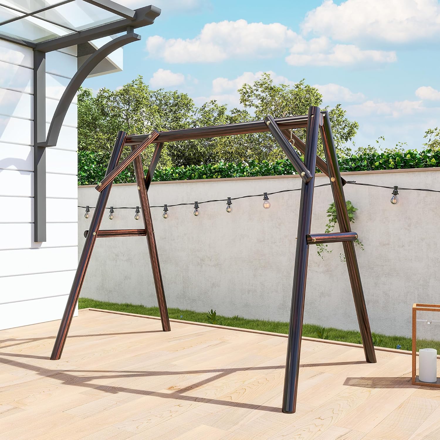 Outsunny 660 lbs Porch Swing Frame, Heavy Duty A-Frame Wooden Swing Stand for DIY Painting, Freestanding Hanging Chair Stand Only for Porch, Lawn, Garden, Backyard, Carbonized