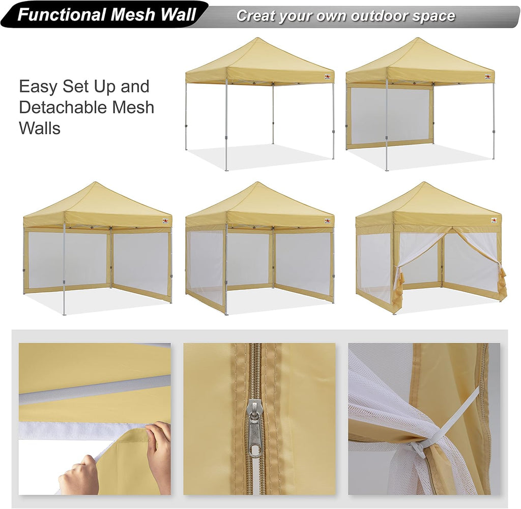 ABCCANOPY 10x10 Commercial Pop up Canopy Tent with Mesh Walls, Beige