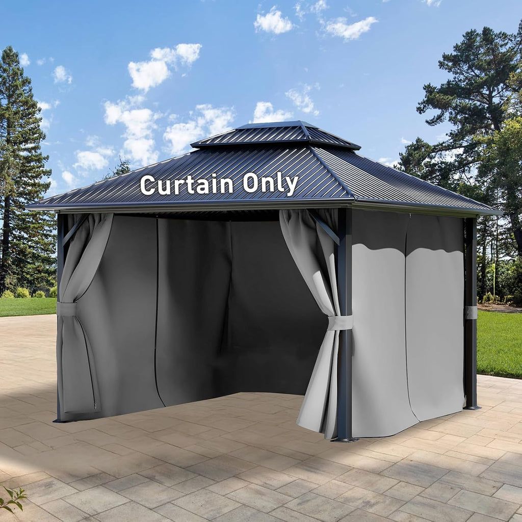 Aoodor 12x16 ft Outdoor Gazebo Curtains, 4 Panels Waterproof Privacy Sidewall Replacement with Zipper for Patio Pergola and Canopy, Gray