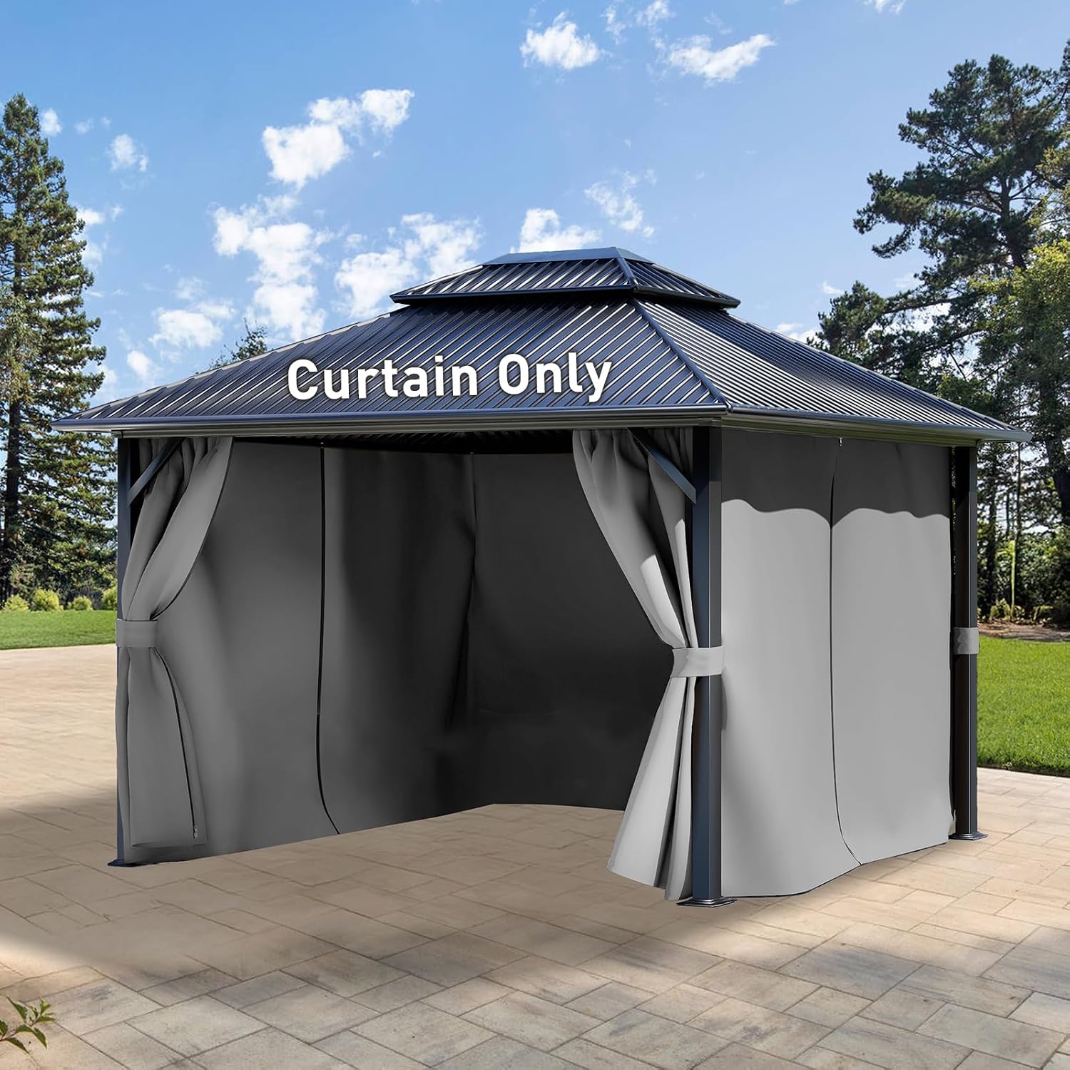 Aoodor 12x16 ft Outdoor Gazebo Curtains, 4 Panels Waterproof Privacy Sidewall Replacement with Zipper for Patio Pergola and Canopy, Gray