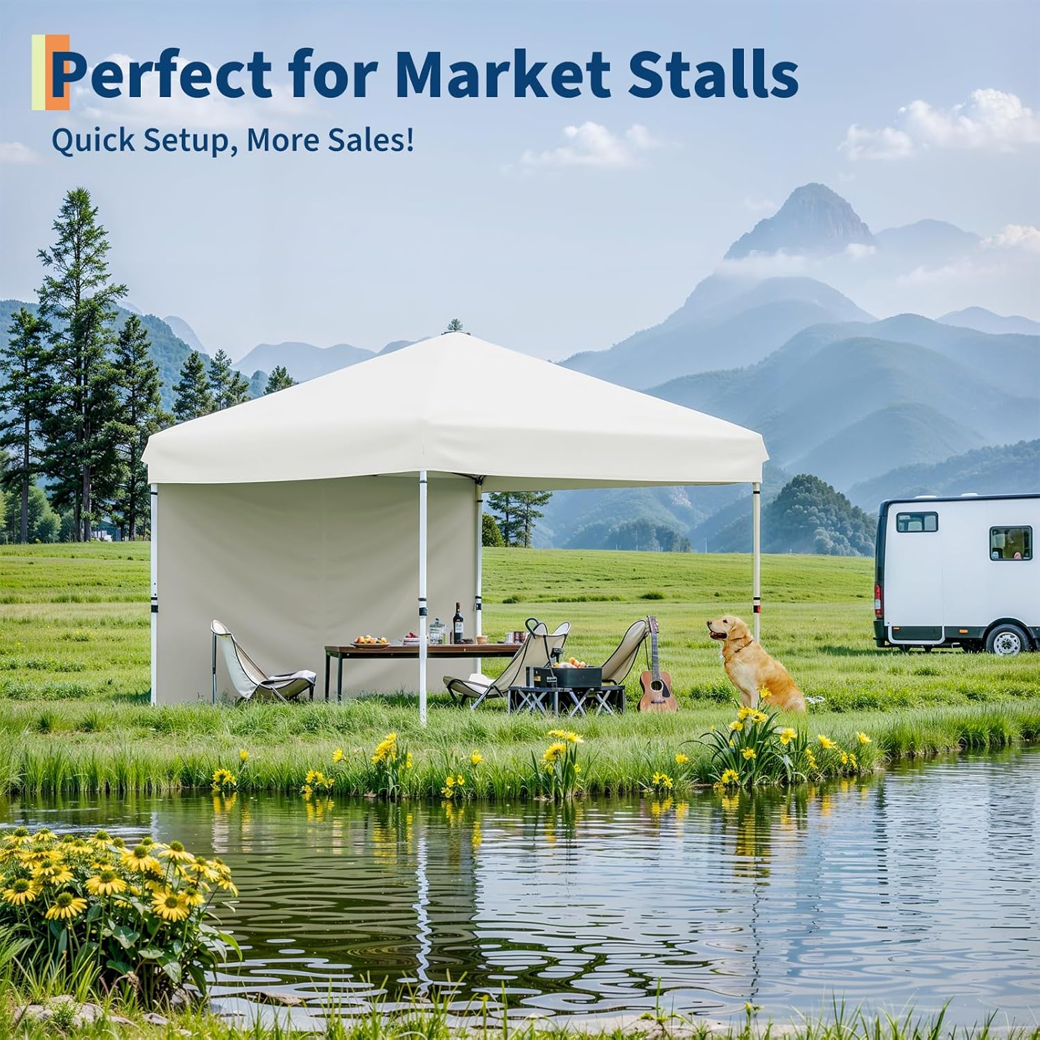 10x10FT Instant Pop Up Canopy Tent with 1 Side Wall, Heavy Duty Canopy Set, Waterproof and UV Protected Tailgate Tent for Outdoor Events (White)