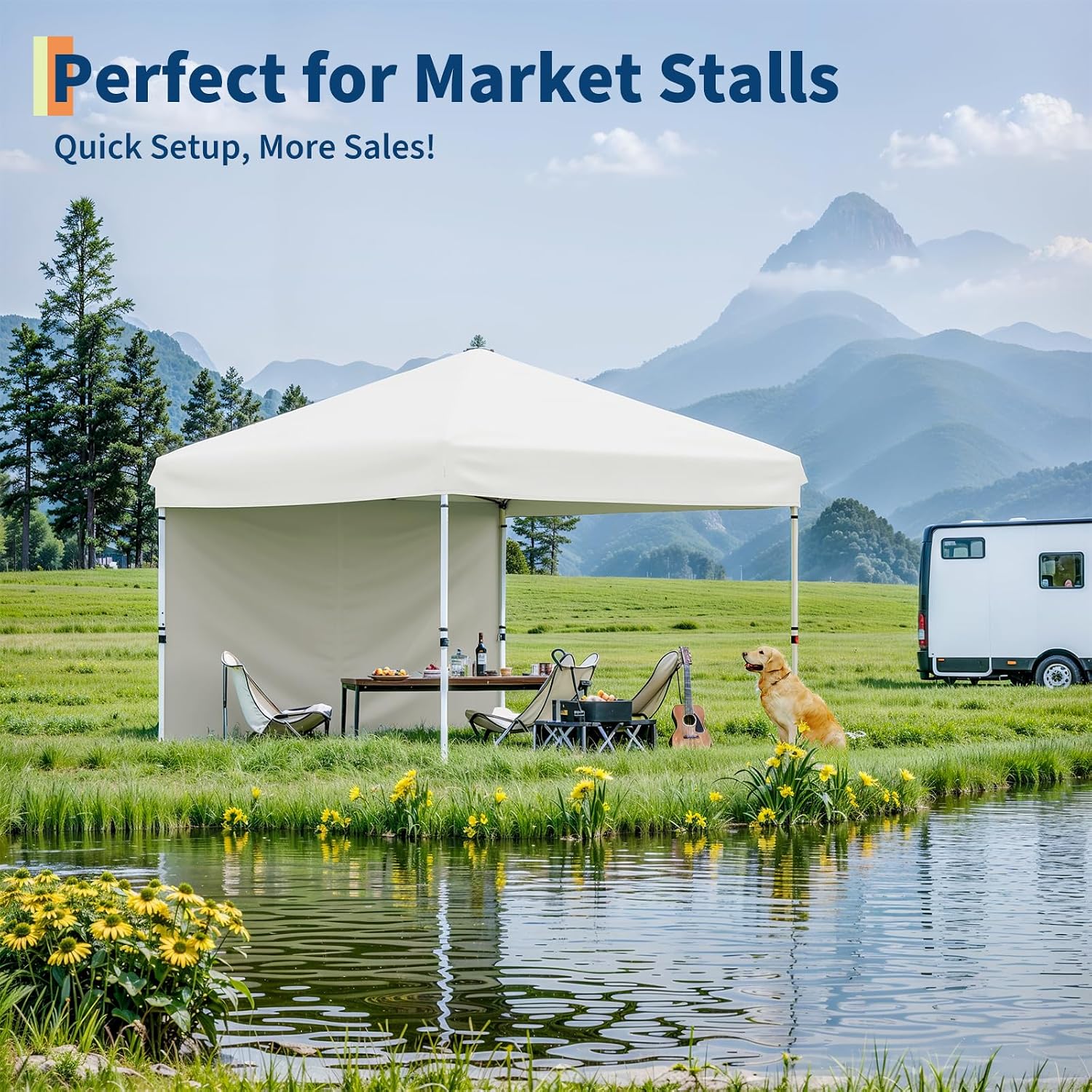 10x10FT Instant Pop Up Canopy Tent with 4 Side Walls, Heavy Duty Canopy Set, Waterproof and UV Protected Tailgate Tent for Outdoor Events (White)