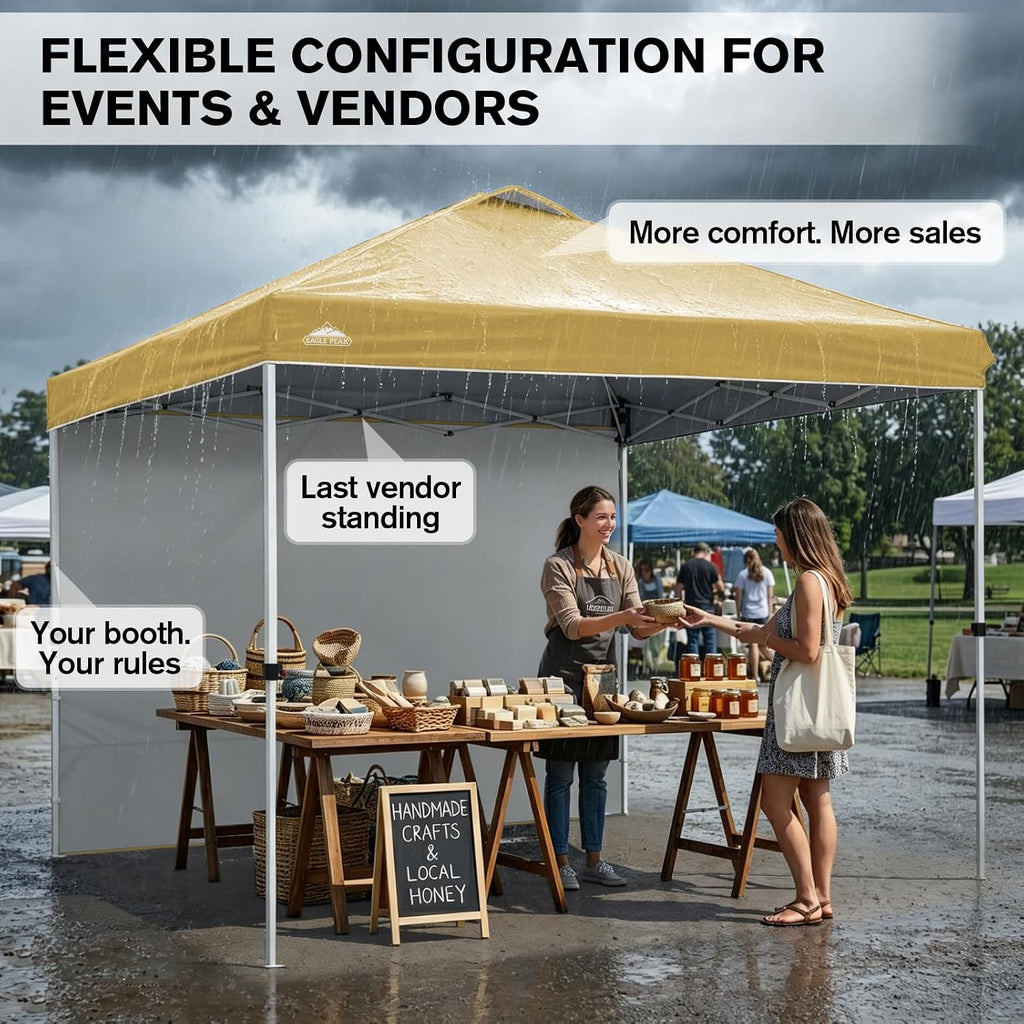 EAGLE PEAK Commercial Canopy 10x10 Pop Up Canopy Tent with 1 Sidewall, Easy Setup Heavy Duty Instant Event Shelter for Vendors & Markets, Outdoor Sun Shade, Beige