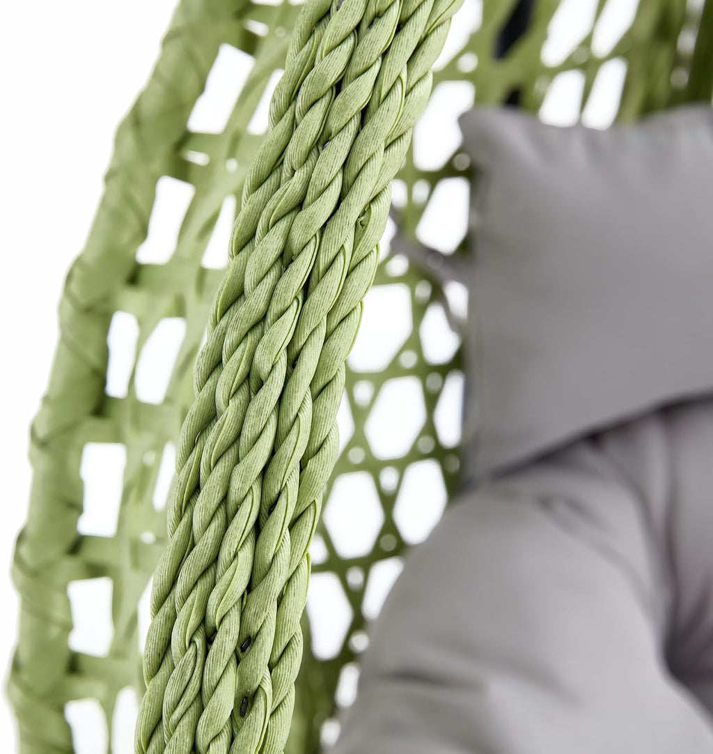 Hanging Egg Chair with Stand & Cushions, Outdoor and Indoor Hammock Rattan Swing Chair 350 lbs Capacity with Aluminum Steel Frame for Patio, Balcony, Backyard and Living Spaces (Green)