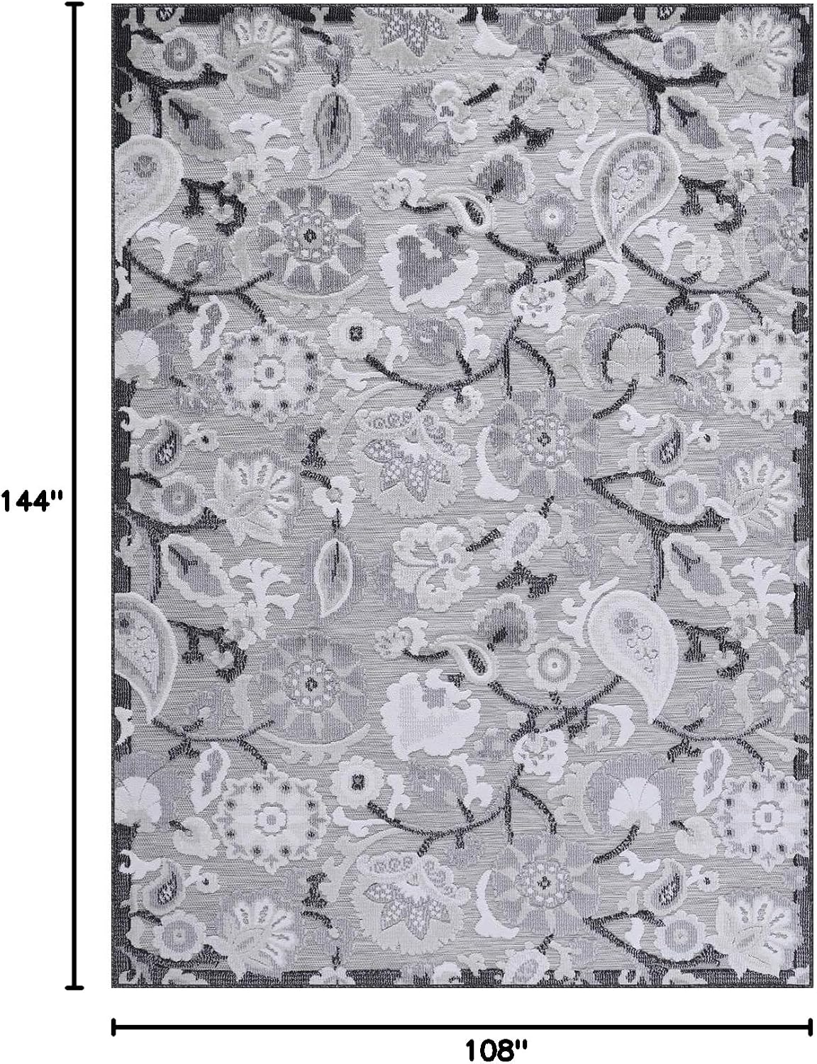 Luul Home Floral Indoor Outdoor Rugs 9x12 Large Area Rug for Living Room, Patio Decor, Kitchen, and Entryway Rug, Washable Stain Resistant Outside Carpet Gray 9 x 12