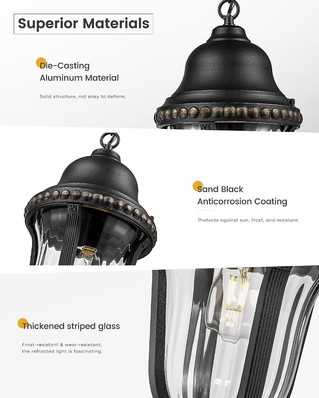 FEMILA 21' Outdoor Pendant Lights for Porch, Outdoor Chandelier for Gazebo, Patio, Hanging Lantern Light with Matte Black Finish, E26 Base, 4FX80H BK