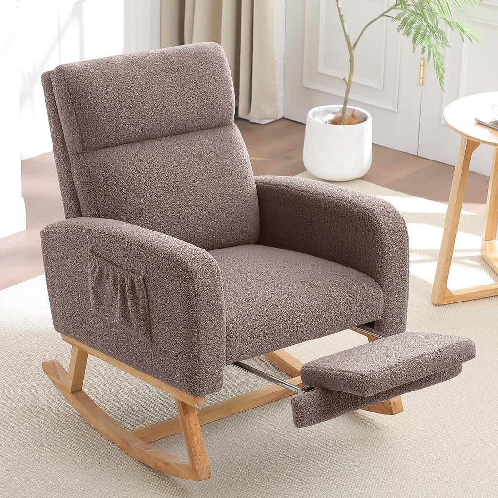 HCHAIRH Rocking Chair Nursery with Foot Rest, Nursing Rocking Chairs for Mom Nursery, Teddy Rocker Glider with High Backrest for Living Room, Bedroom, Coffee