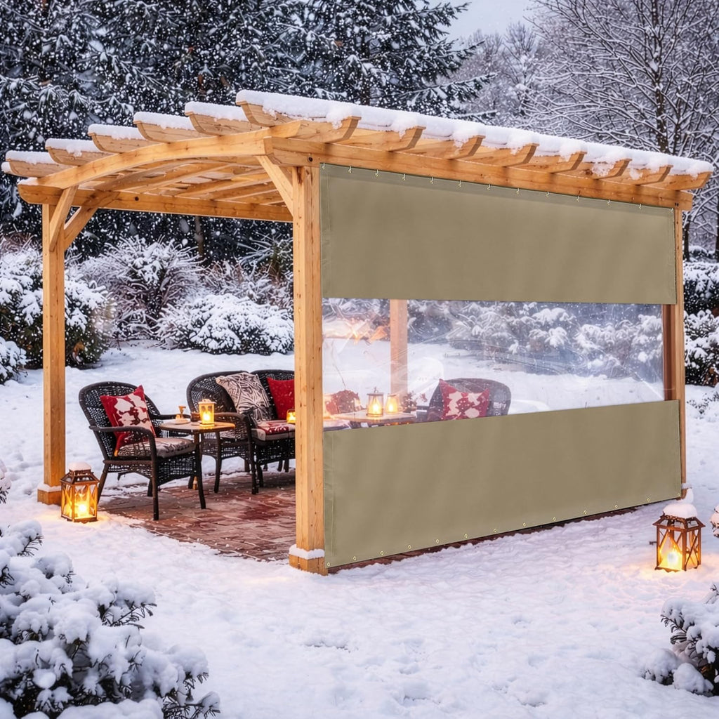 Covers & All Outdoor Clear Panel Curtain, 12 oz Vinyl Outdoor Curtains for Patio, Weather Resistant Waterproof Tarp with Brass Grommets for Pergola, Porch, Gazebos, Balcony (7'H x 12'W Feet, Beige)