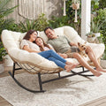 RADIATA Double Egg Rocking Chair for 2, Oversized Rattan Recliner Loveseat with Padded Cushion, Heavy Duty Comfy Large Papasan Rocker for Reading Outdoor Patio Balcony Backyard Indoor, Beige