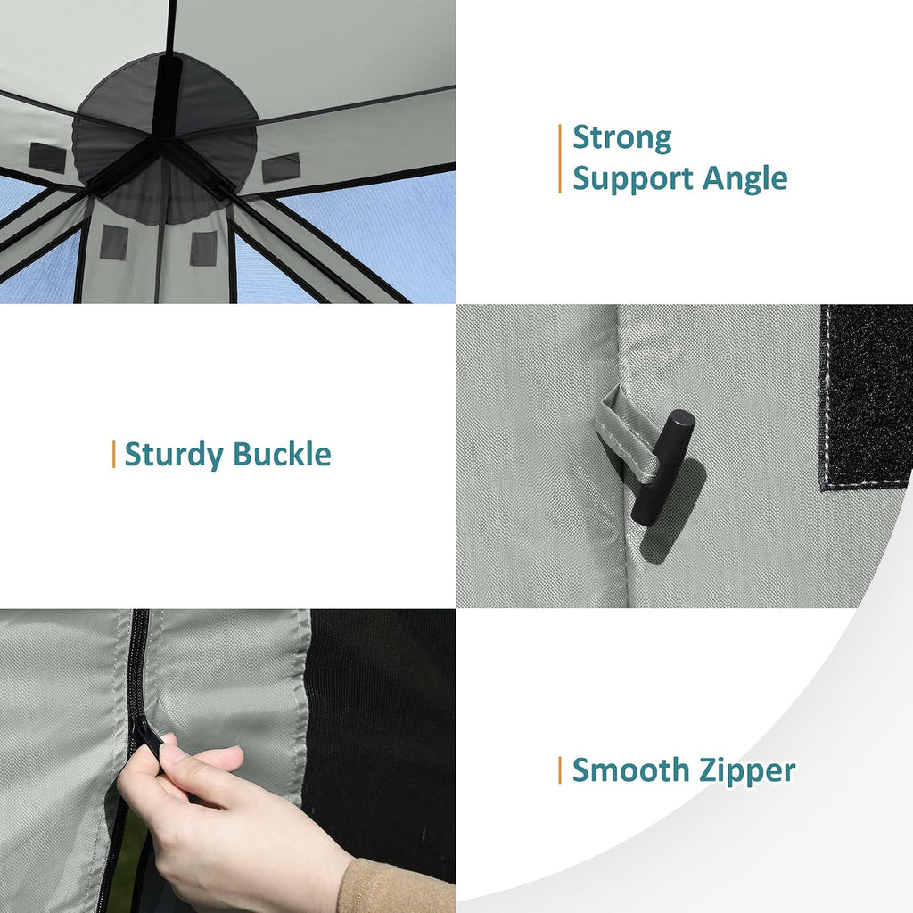 Exacme Portable Gazebo Pop up Tent for Camping, Outdoor Four Sides Pop-up Clam Screen Tent with Canopy Shelter, 1024 (6PC, Silver Grey)