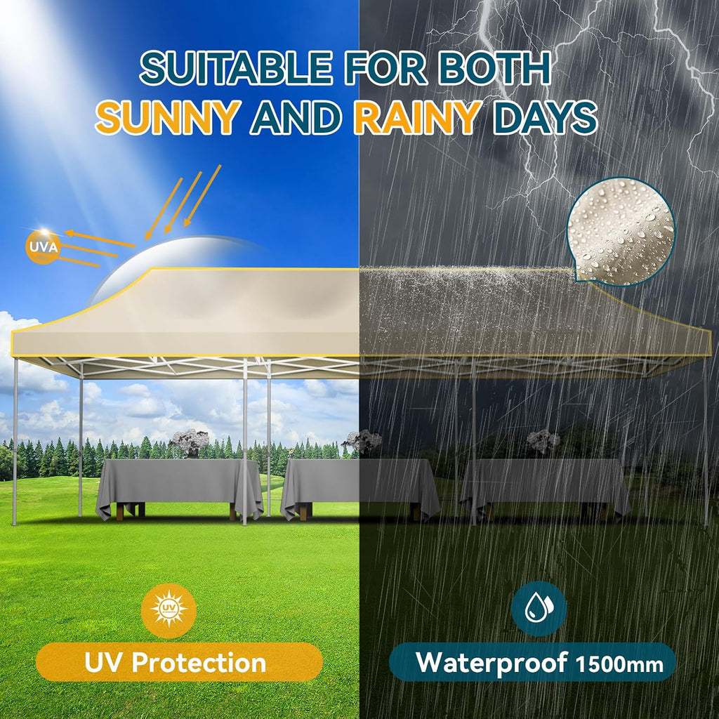 Hoteel 10x30 Pop Up Canopy Heavy Duty Without Sidewall, Waterproof Outdoor Event Tents, Easy Set-up Instant Tent with Hand Bag, Rope & Nail, Hexagonal Leg (1-Year Warranty,Upgrade)