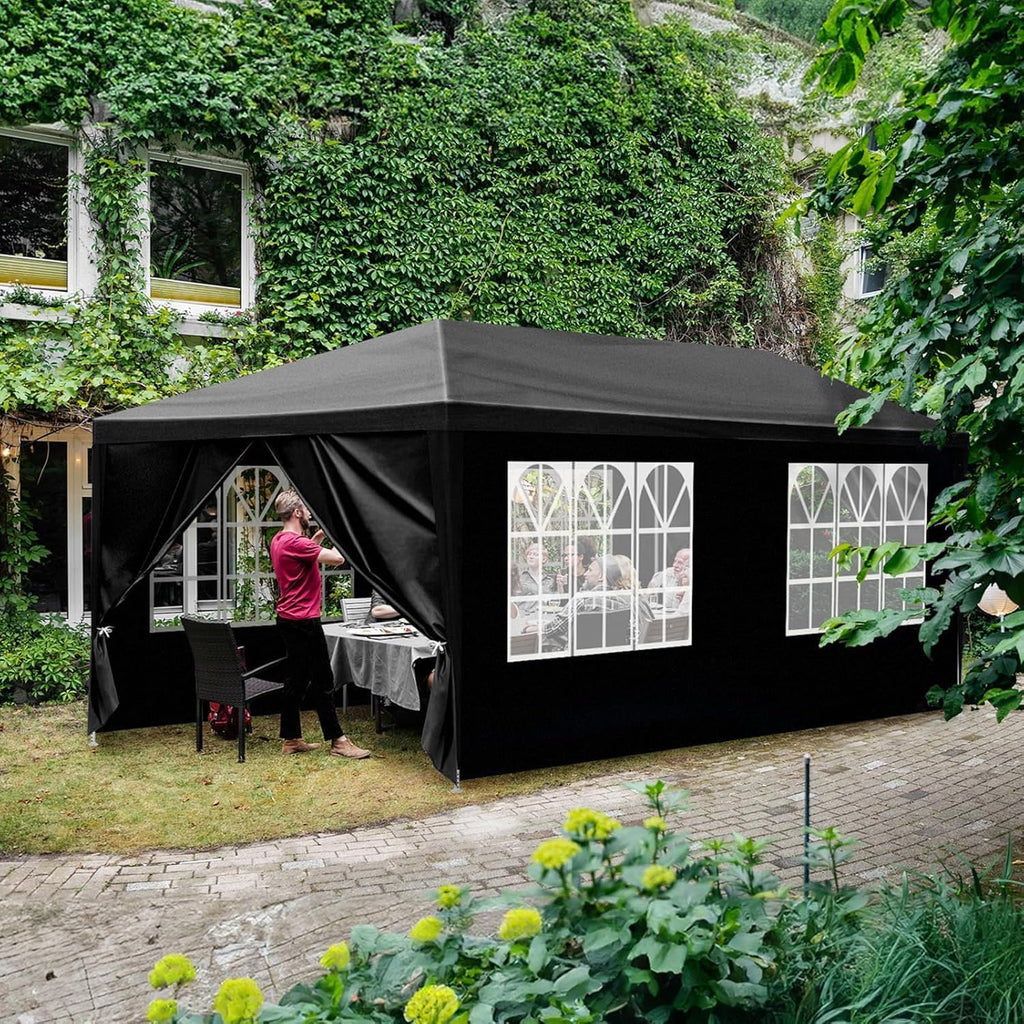 Party Tent for Outdoor Wedding, Birthday, Event, Patio Gazebo, Carport Canopy Shade With Removable Sidewalls & Transparent Window (10'x20'/6 Sidewalls Black)
