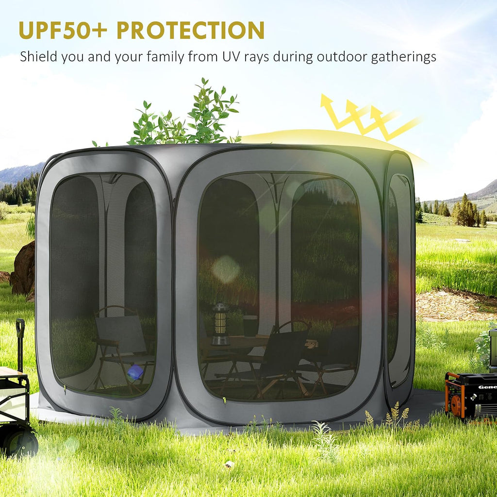 Outsunny 11 x 11ft Pop Up Screen Tent, Portable Camping Gazebo Canopy Screen House with UPF50+ Oxford Cloth and Carry Bag for Patio, Backyard, Deck and Outdoor Activities