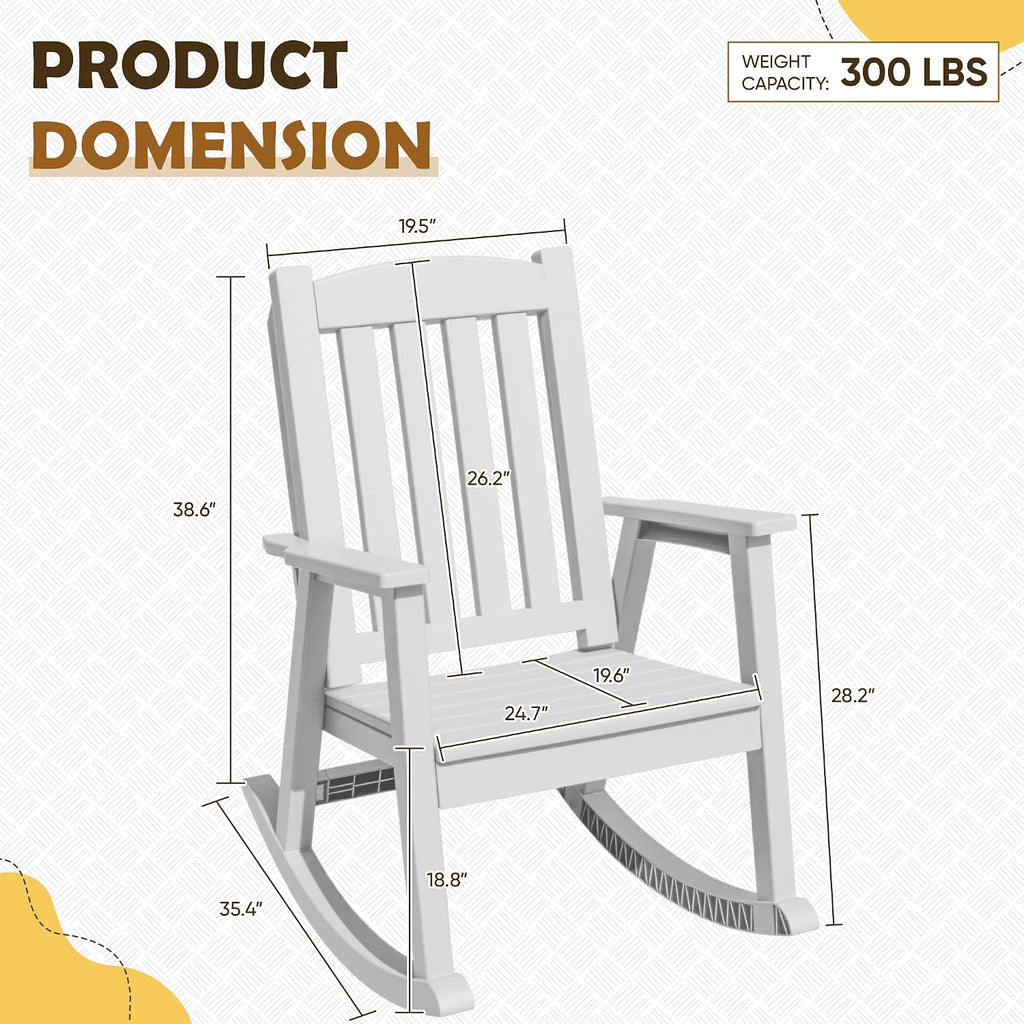 Greesum Set of 2 Outdoor Rocking Chair, Rust-Proof & UV-Resistant, Comfortable Smooth Glide for Deck, Porch, Lawn, or Garden, Bright White