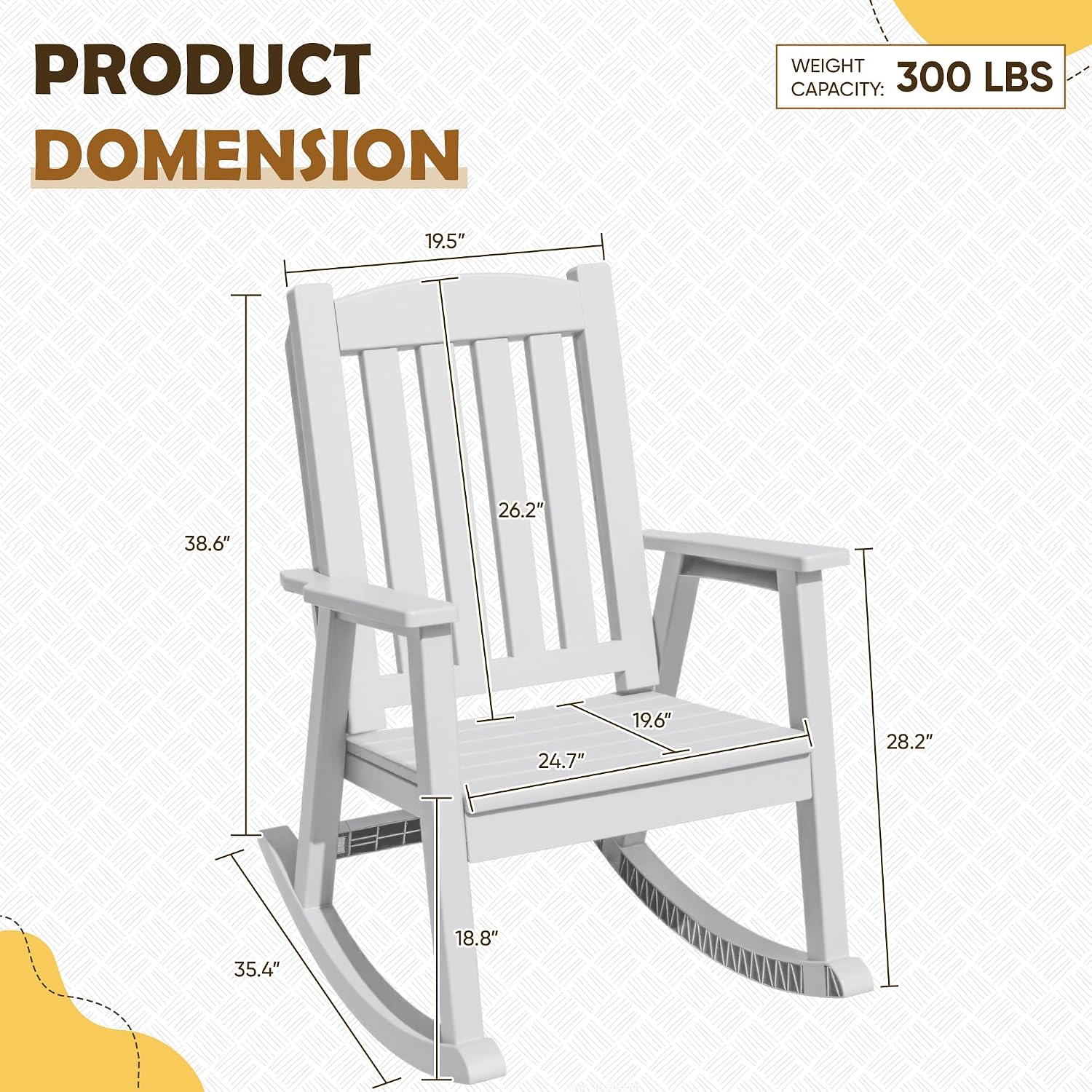 Greesum Set of 2 Outdoor Rocking Chair, Rust-Proof & UV-Resistant, Comfortable Smooth Glide for Deck, Porch, Lawn, or Garden, Bright White