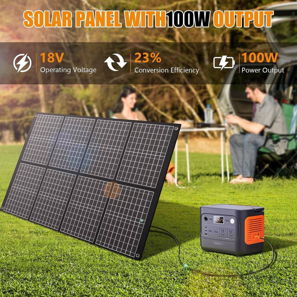 100W Portable Solar Panel, Foldable Monocrystalline Solar Charger with 18V DC & USB Outputs, IP65 Waterproof Folding Solar Panels for Portable Power Station, Camping, RV, Off-Grid, Hiking