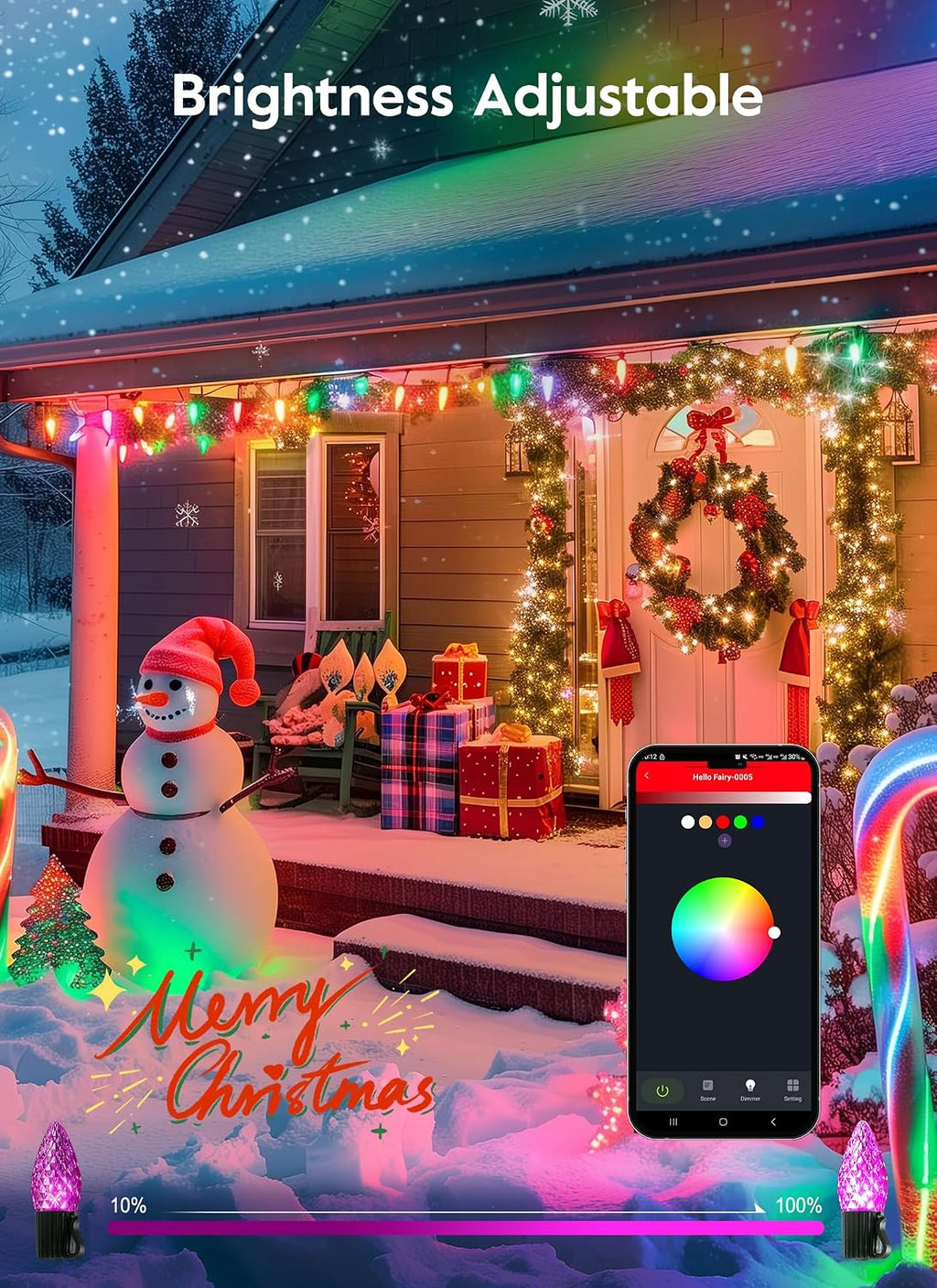 Brightown C9 LED Christmas Lights Outdoor, 150LED RGB Smart Christmas Tree Lights Music Sync DIY APP Controlled, Waterproof Connectable C9 String Lights for House Indoor Patio Xmas Decoration