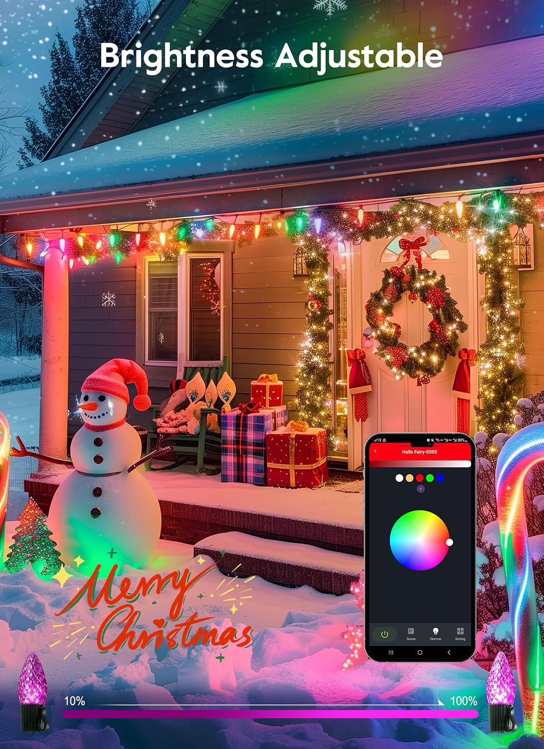 Brightown Smart C9 Christmas Lights Outdoor, 200 LED Christmas Color Changing Fairy Lights App Control, Music Sync, RGB, Shatterproof Connectable C9 String Lights for Tree House Indoor Xmas Decor