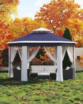 GarveeLife Pop Up Gazebo 13x13ft, Outside Canopy Tent with 6 Pcs Mosquito Netting, One Push Setup for Backyard Patio Garden Activities - Blue & Beige