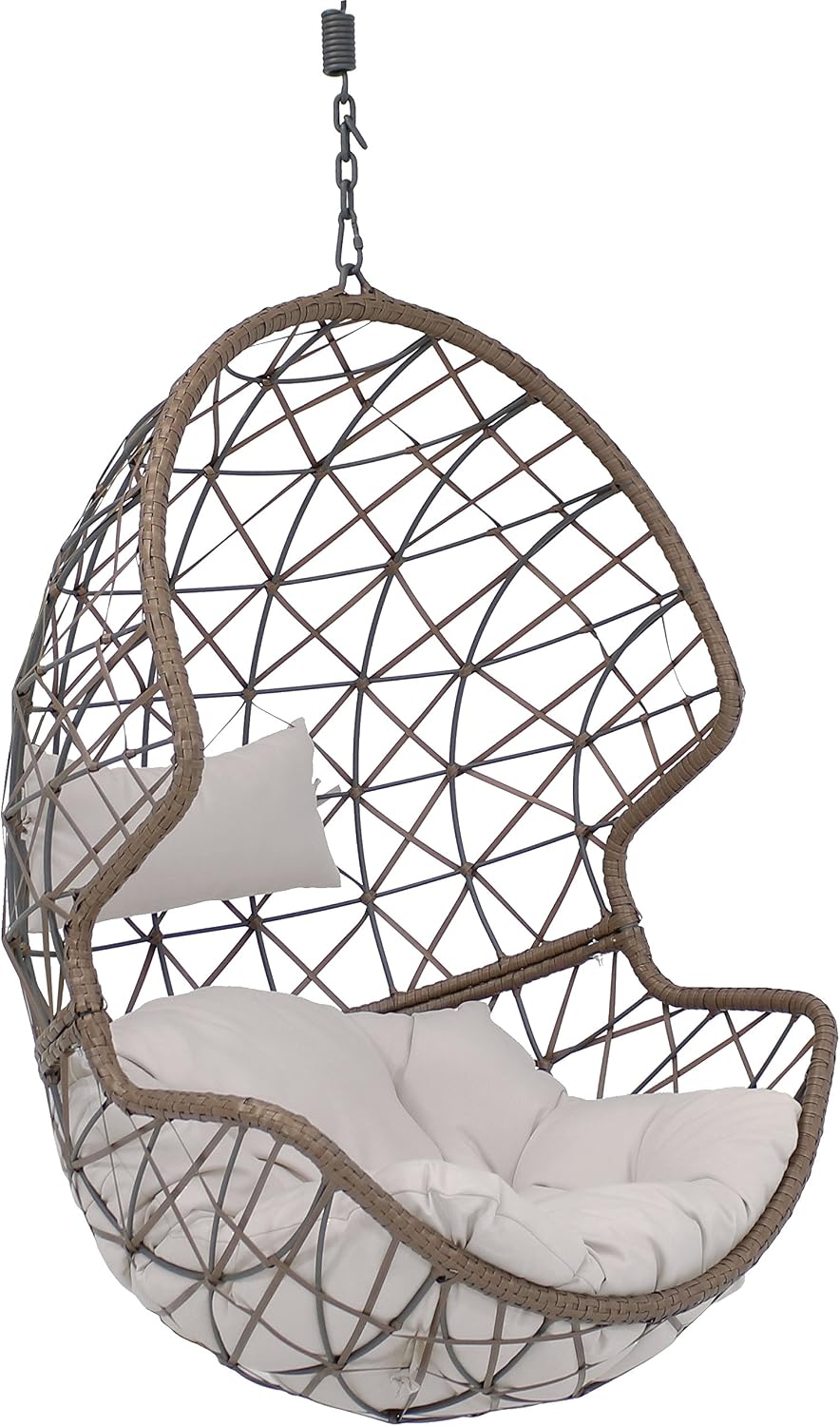 Sunnydaze Danielle Hanging Egg Chair - Resin Wicker Basket Design - Outdoor Use - Includes Gray Cushion
