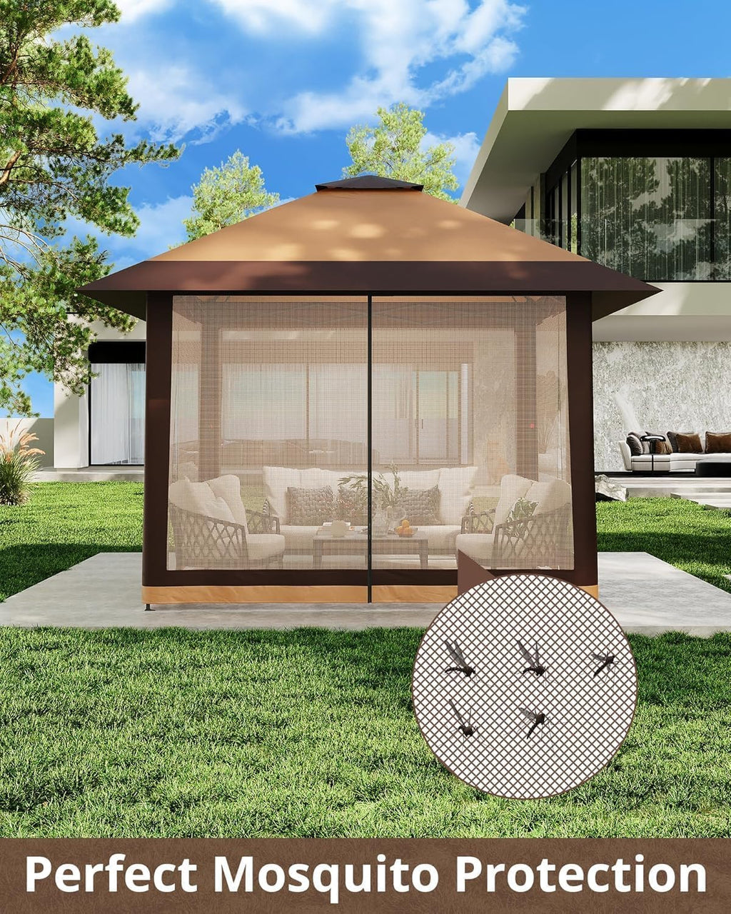 13x13FT Pop-Up Gazebo, Instant Canopy Gazebo With Mosquito Net & Double Roof, Adjustable Height Canopy Tent, UV-Resistant Outdoor Shelter for Patio, Backyard, Garden, and Camping