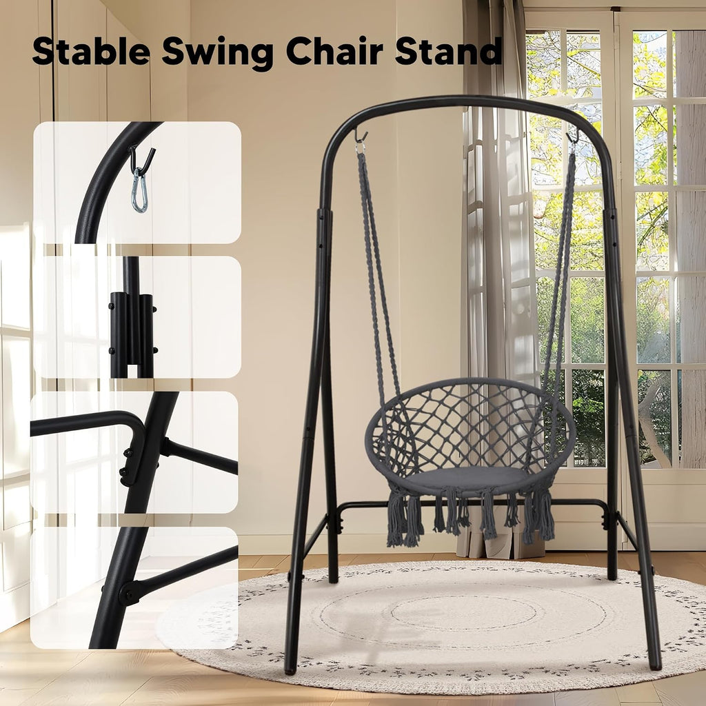 SUNCREAT Hammock Chair with Stand Included, Heavy Duty Hanging Chair with Stand, 400 lbs Capacity, Patent Pending, Gray