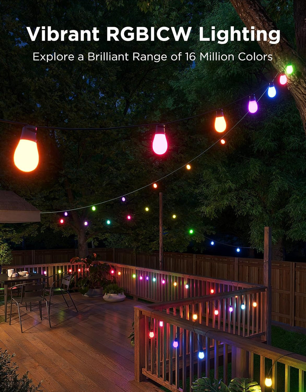 Govee S14 Bulb Outdoor String Lights 2, 144ft Smart RGBIC Warm White Lights with 45 LED Bulbs(3 Ropes of 48ft), 111 Scene Modes for Patio Decor, IP66 Compatible with Alexa, Google, Matter, APP Control