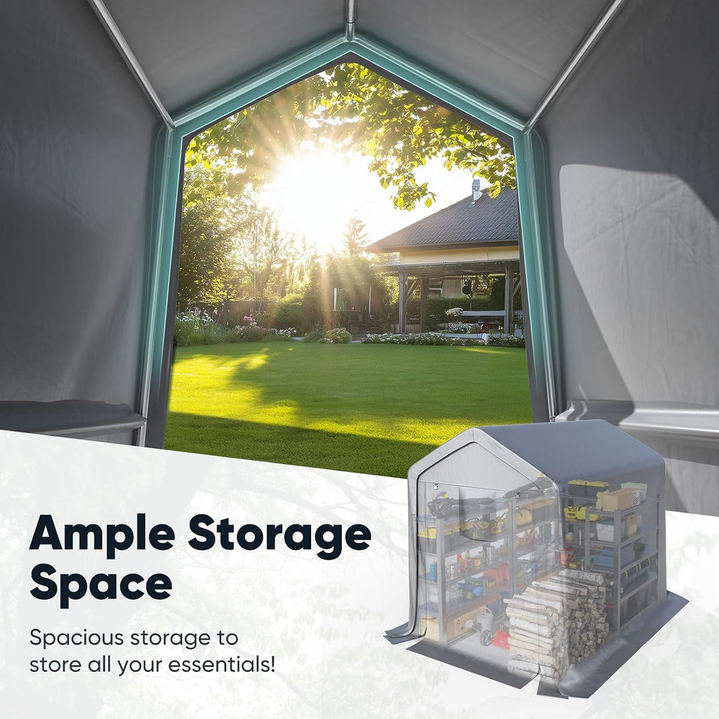 Quictent 6x8FT Garden Tool Shed Storage Shelter with Roll-Up Mesh Windows, Heavy Duty Portable Garage for Lawn Mower, Garden Tools Waterproof Storage Tent with Reinforced Frame, Sliver Gray