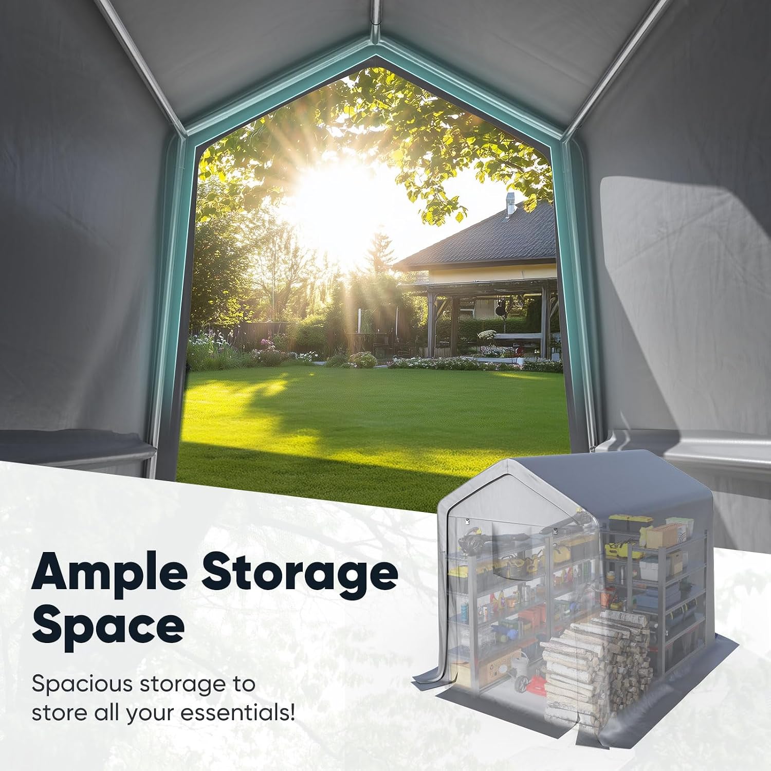 Quictent 6x8FT Garden Tool Shed Storage Shelter with Roll-Up Mesh Windows, Heavy Duty Portable Garage for Lawn Mower, Garden Tools Waterproof Storage Tent with Reinforced Frame, Sliver Gray