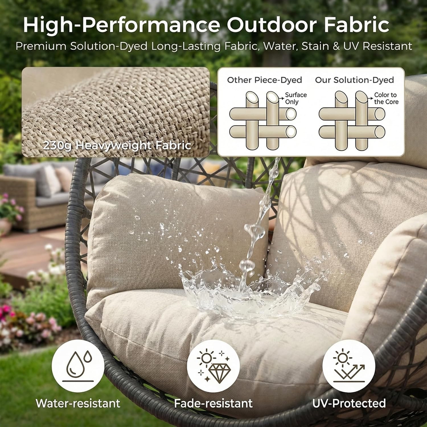 RADIATA Oversized Hanging Egg Chair with Stand, Large Indoor Outdoor Swing Chair with Cushion, 350lbs Wicker Bird Nest Eggshell Basket Chairs, Patio Swinging Hammock Chair for Bedroom Garden, Beige