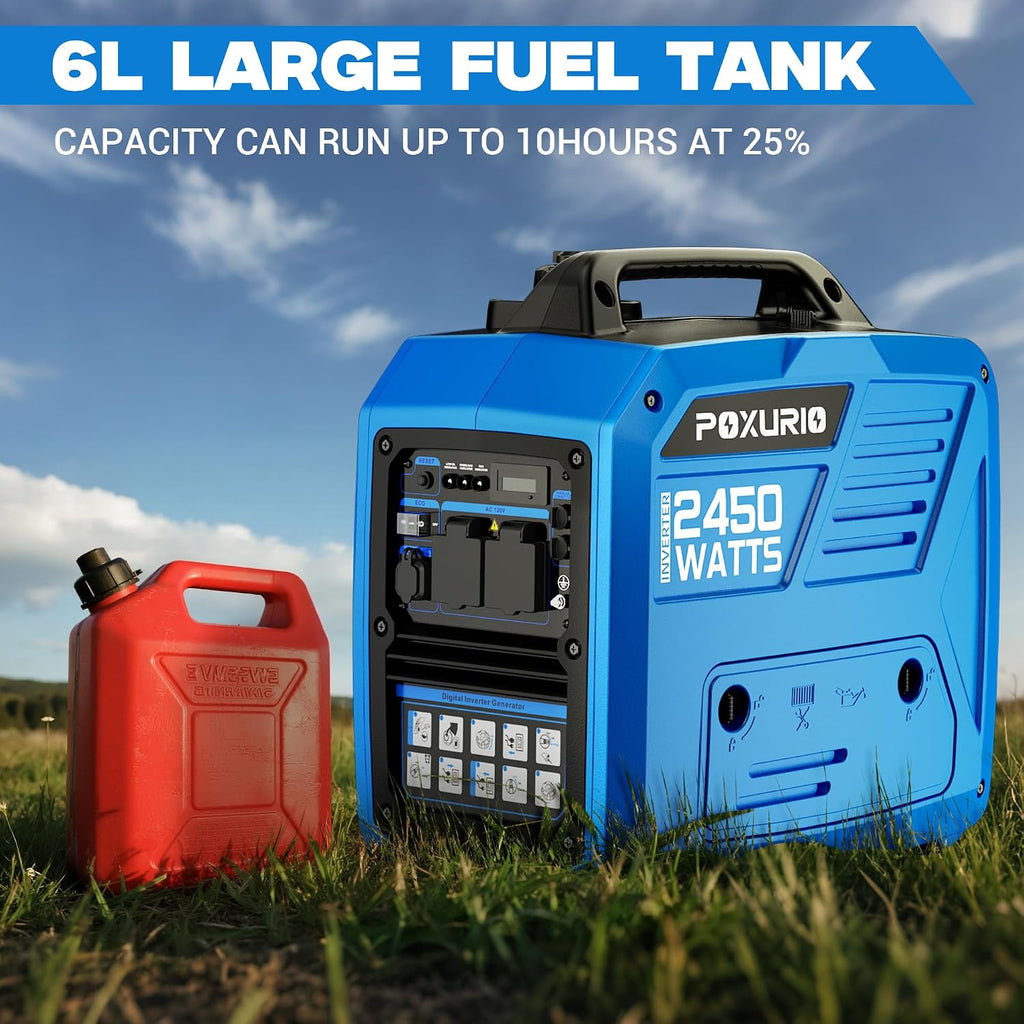 2450-Watt Inverter Generator for Home Use, 1.6Gallon Large Fuel Tank Up to 8.3 Hours Use, 120V Gas Powered Generator Super Quiet - EPA Compliant