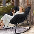 Kromax Oversized Outdoor Papasan Rocking Chair, Wicker Egg Chair Rocker for Outside, Comfy Patio Rocker, Large Indoor Rocking Recliner, Modern Egg Style, Black