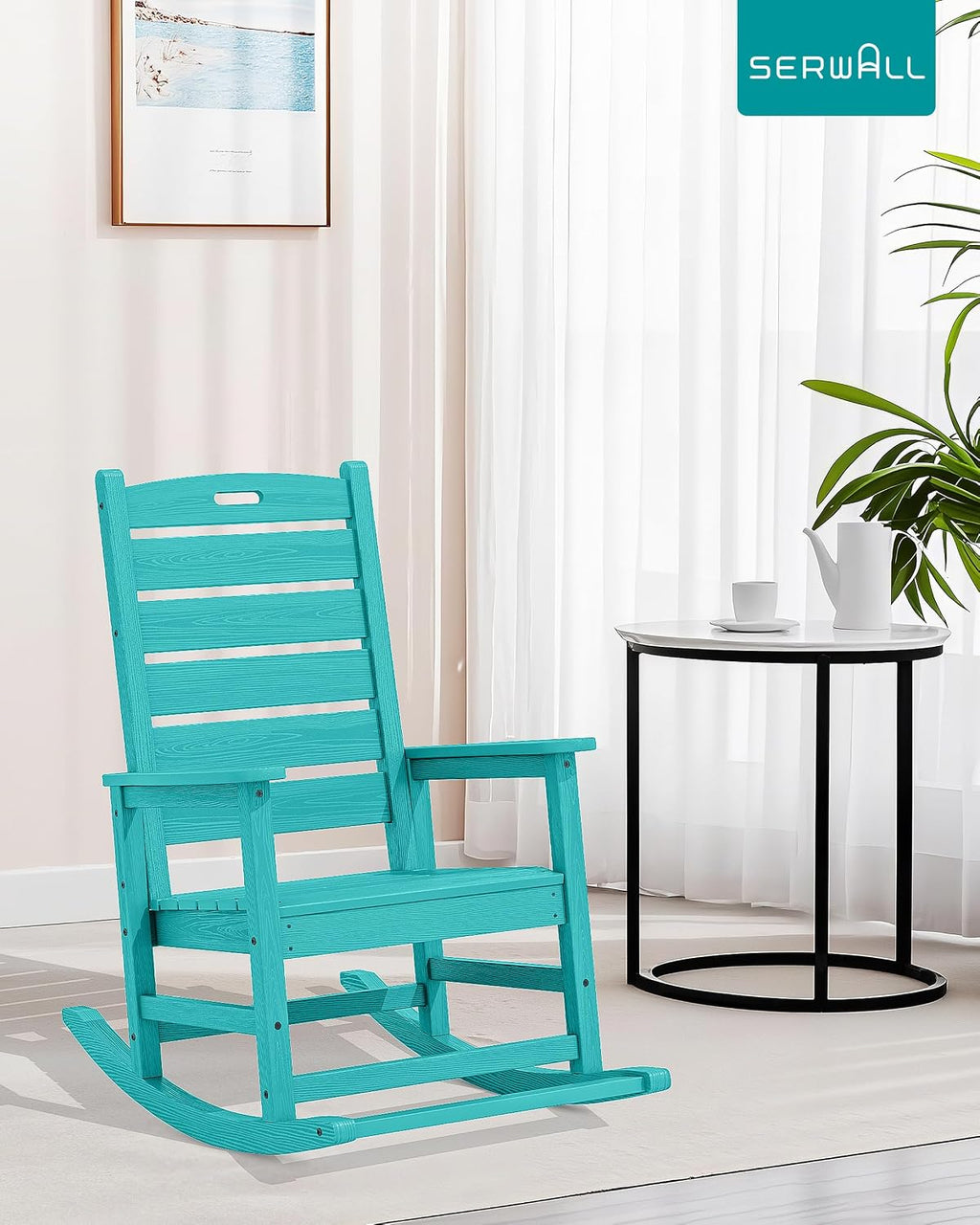 SERWALL Outdoor Rocking Chair Set of 2, Oversized HDPE Patio Rocking Chair with Footrest for Adults, All Weather Porch Rocker for Deck Patio Balcony, Aruba