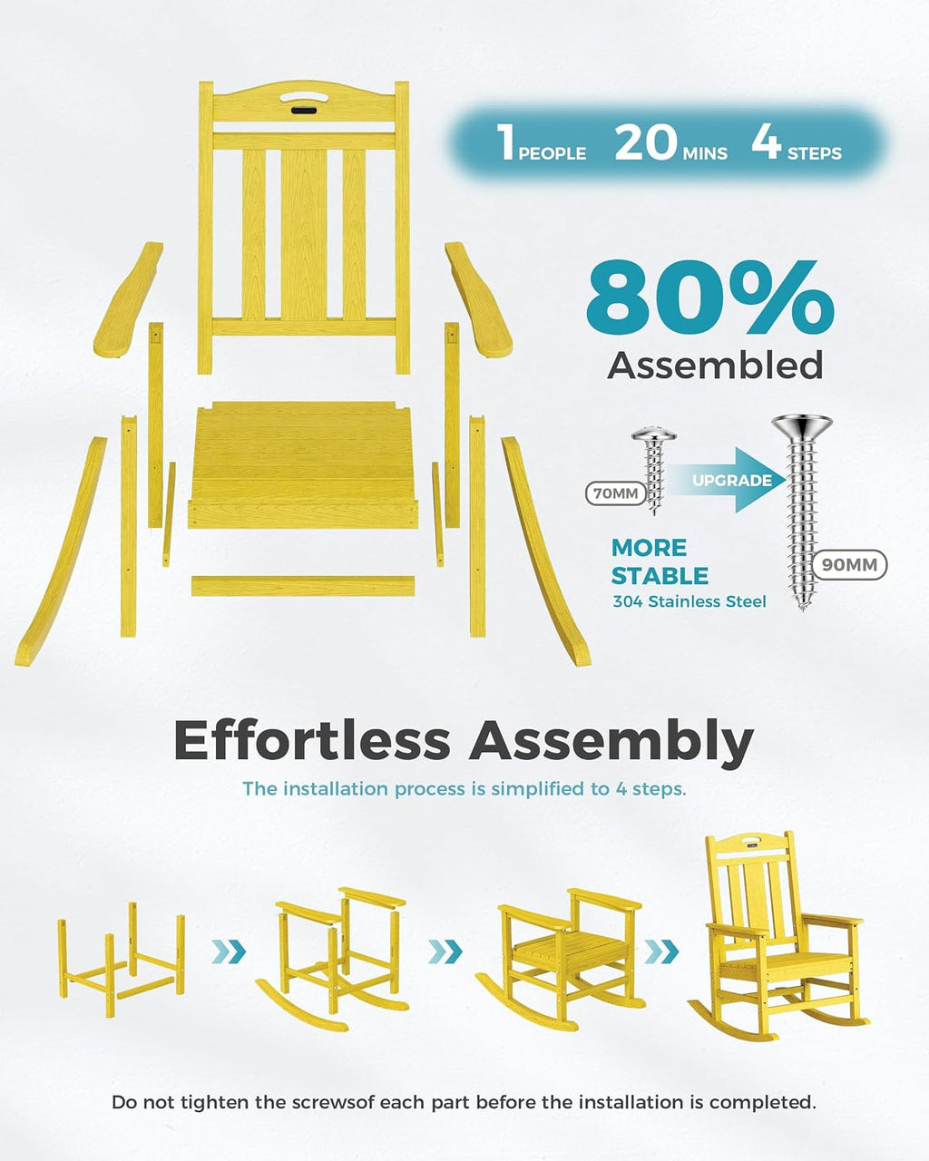 Ciokea Oversized Outdoor Rocking Chair, 380lbs Heavy-Duty Large Patio Rocker, Weather Resistant & Anti-Fade Porch Chair, High Back Cozy Rocking Chair for Outside, Fire Pit, Deck, Garden, Citron Yellow