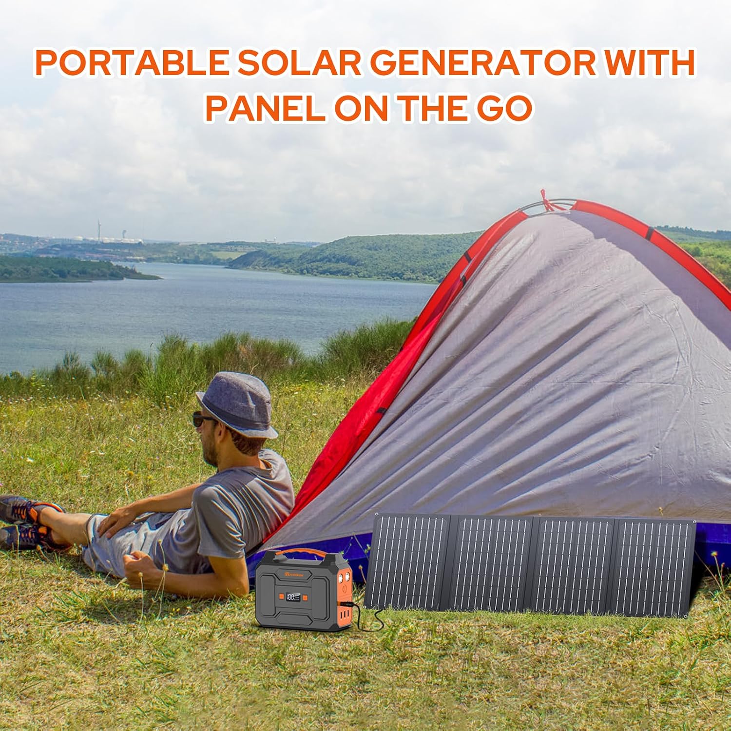Portable Power Station with Foldable 40W Solar Panel, 100W Solar Powered Generator with Panels, AC Outlet Camping Solar Power Bank 146Wh DC Battery Pack for Smart Device RV Outdoor Power Outage