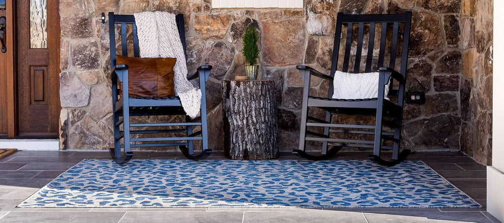 Unique Loom Outdoor Safari Collection Area Rug - Leopard (9' x 12' Rectangle, Blue/ Gray)