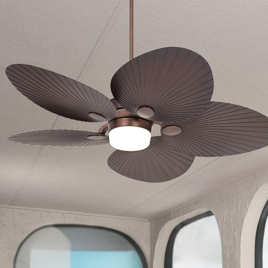 Casa Vieja 52' Breeze Tropical Coastal Indoor Outdoor Ceiling Fan with Light LED Remote Control Oil Brushed Bronze Palm Leaf Damp Rated for Patio Exterior House Porch Gazebo Garage with 6' Downrod