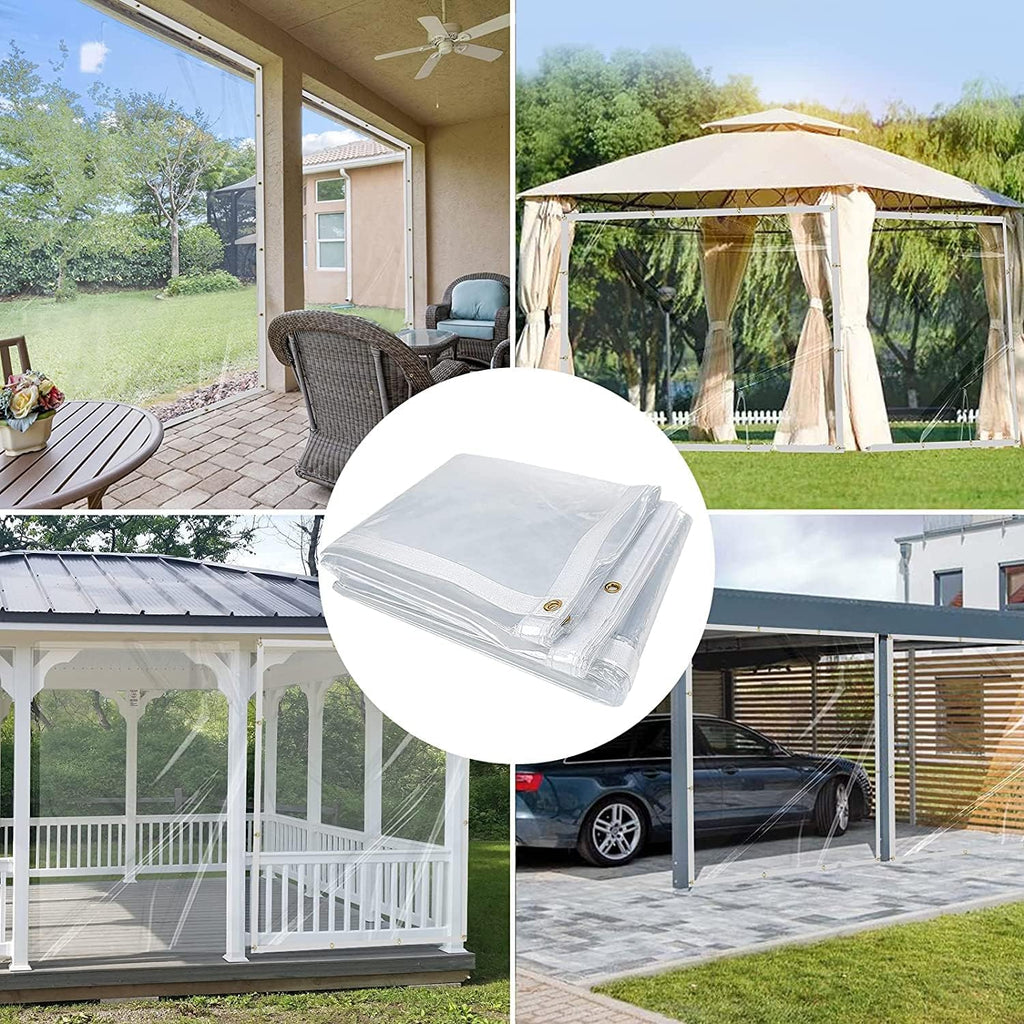 8 x 12FT Outdoor Clear Tarp Curtain Waterproof Wind-Proof 24 Mil Transparent Vinyl Tarp for Patio Pergola Garden Canopy Rainproof Anti-Tear PVC Thick Cover with Grommets