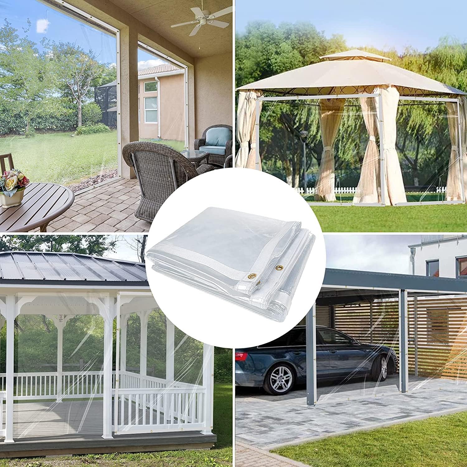 8 x 12FT Outdoor Clear Tarp Curtain Waterproof Wind-Proof 24 Mil Transparent Vinyl Tarp for Patio Pergola Garden Canopy Rainproof Anti-Tear PVC Thick Cover with Grommets