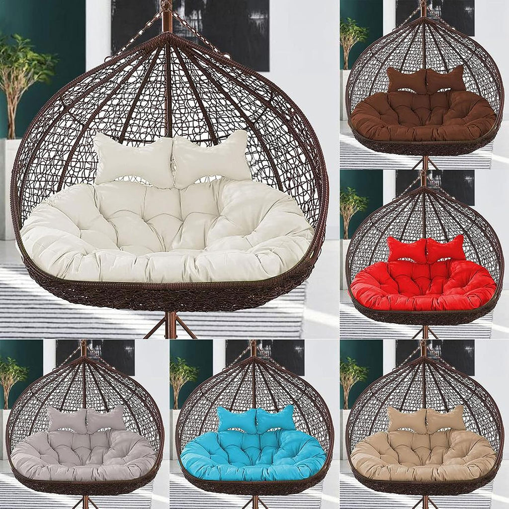 Double Swing Chair Cushion,Hammock Chair Cushions,Without Stand Thickening 2 Persons Seater Hanging Egg Swing Seat Cushion Washable for Garden-Brown 140x110cm(55x43inch)