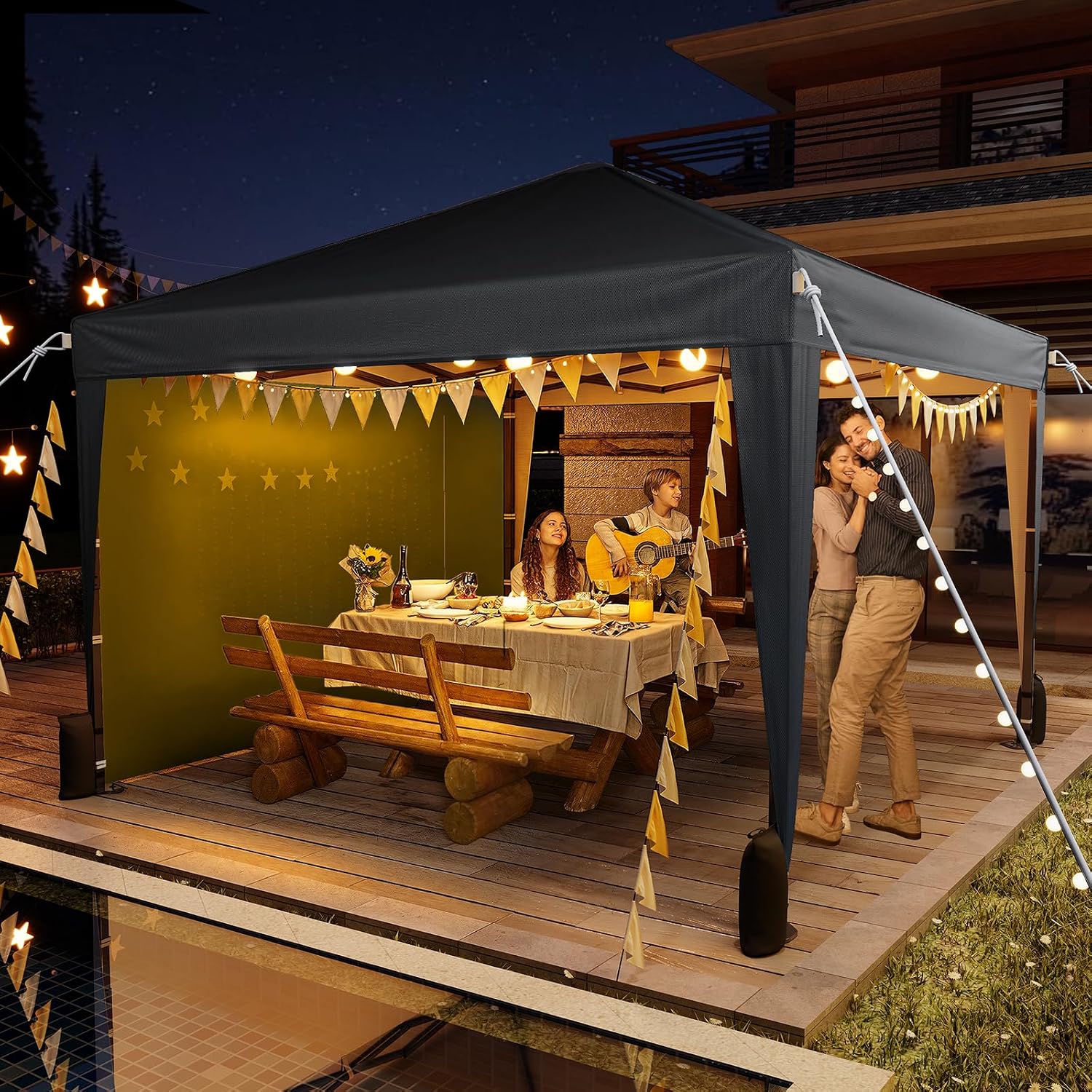 Driftalia 10x10 Pop Up Canopy with Sidewalls, Outdoor Instant Canopy Tent with Carry Bag for Commercial Events, Camping, Backyard Parties - Black