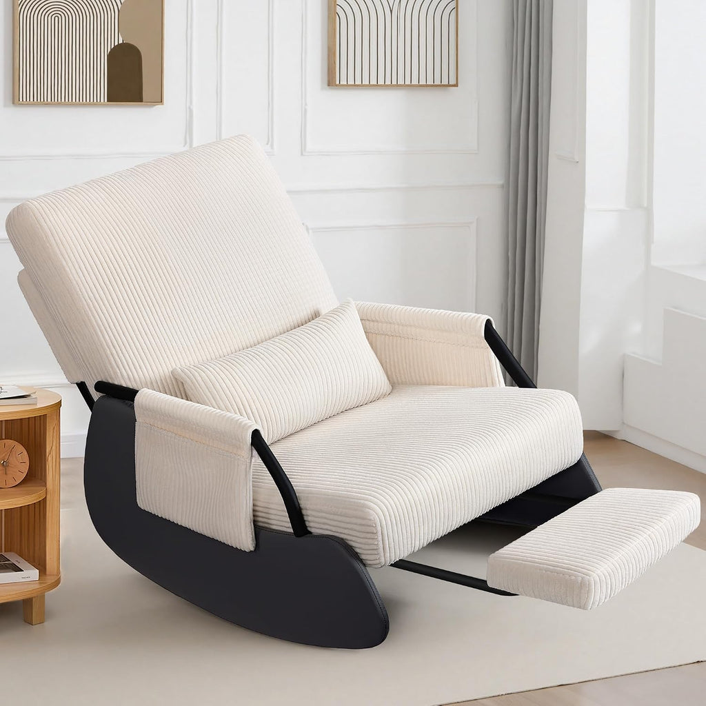 FelixKing Rocking Chair Nursery, Low-Seat Glider Chair, Upholstered Rocking Chair with Side Pocket and Foot Rest, Comfortable Modern Accent Armchair Recliner for Mom Nursery Living Room Bedroom Beige