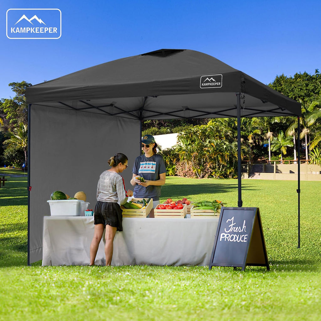 KAMPKEEPER 10x10 Pop-Up Canopy Tent, Waterproof, Portable Shade with Side Walls, Adjustable Instant Outdoor Shelter for Camping, Backyard, and Events, Black
