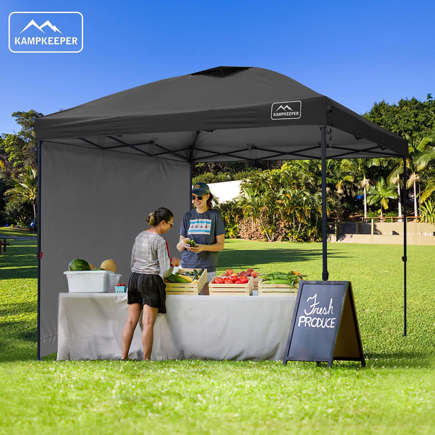 KAMPKEEPER 10x10 Pop-Up Canopy Tent, Waterproof, Portable Shade with Side Walls, Adjustable Instant Outdoor Shelter for Camping, Backyard, and Events, Black